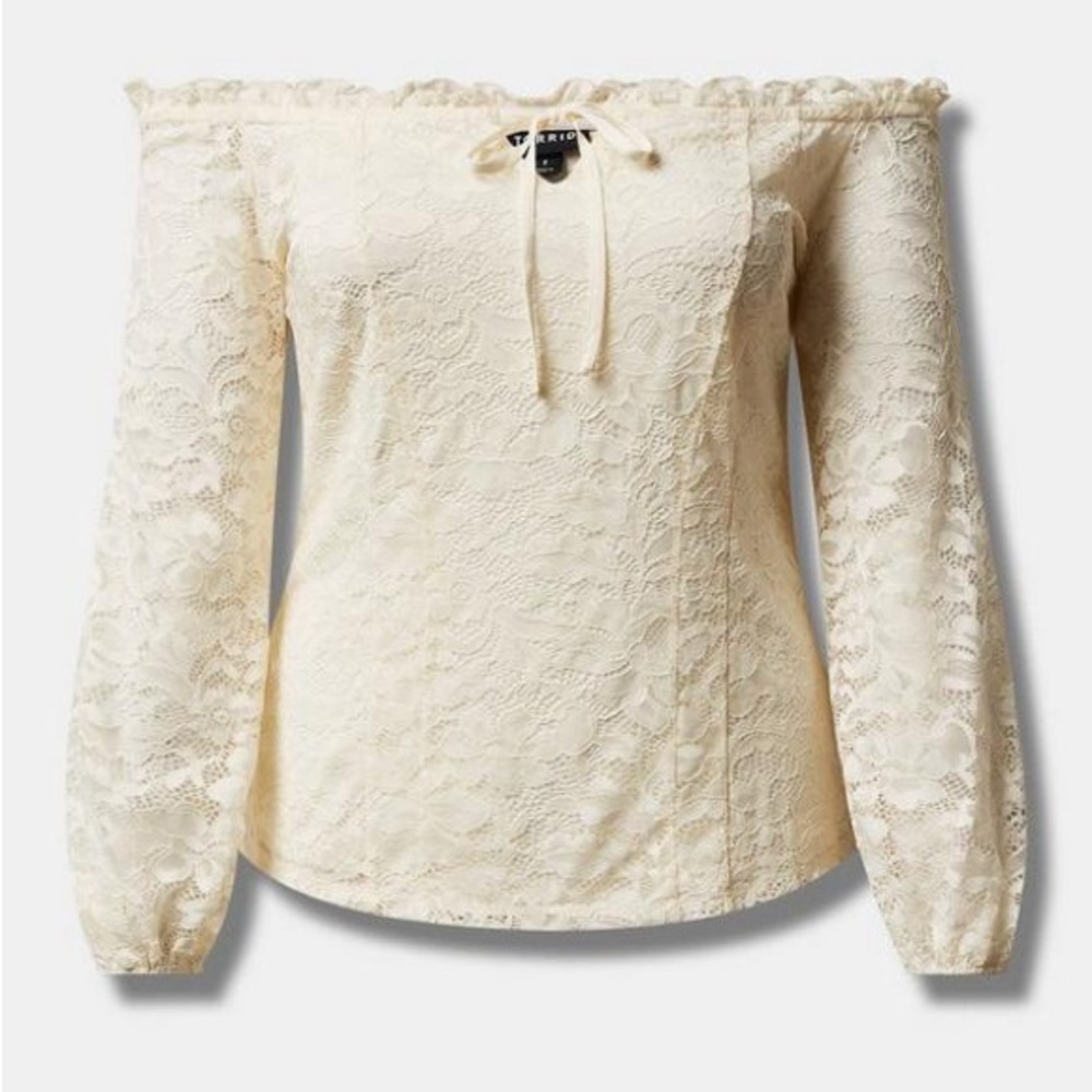 Torrid Stretch Lace Off Shoulder Corset Seamed Blouse Lace Cream Plus Size 2X - Picture 12 of 13